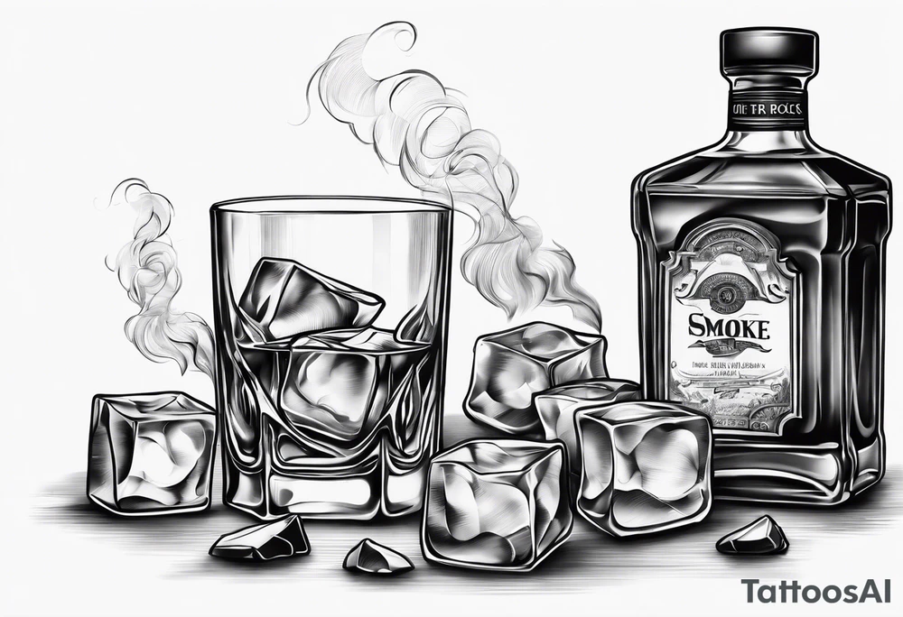 whiskey on the rocks with smoke tattoo idea
