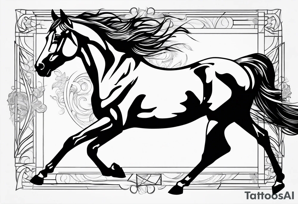 Mustang horse running along blood stomping tattoo idea