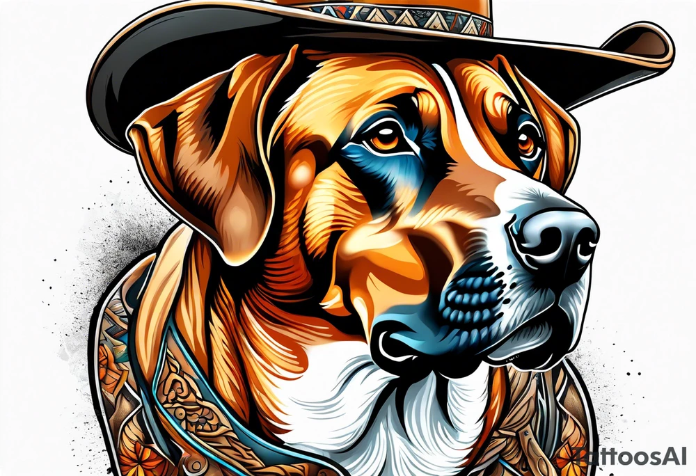 Rhodesian ridgeback wearing a cowboy hat looking straight on tattoo idea
