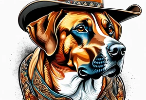 Rhodesian ridgeback wearing a cowboy hat looking straight on tattoo idea
