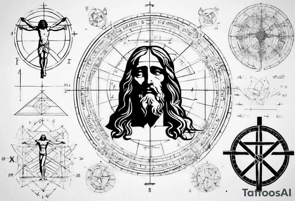 Leonardo da Vinci, Vitruvian man  and Jesus combined with emphasis on math and physics tattoo idea