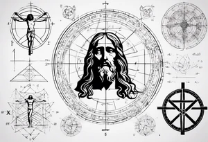 Leonardo da Vinci, Vitruvian man  and Jesus combined with emphasis on math and physics tattoo idea