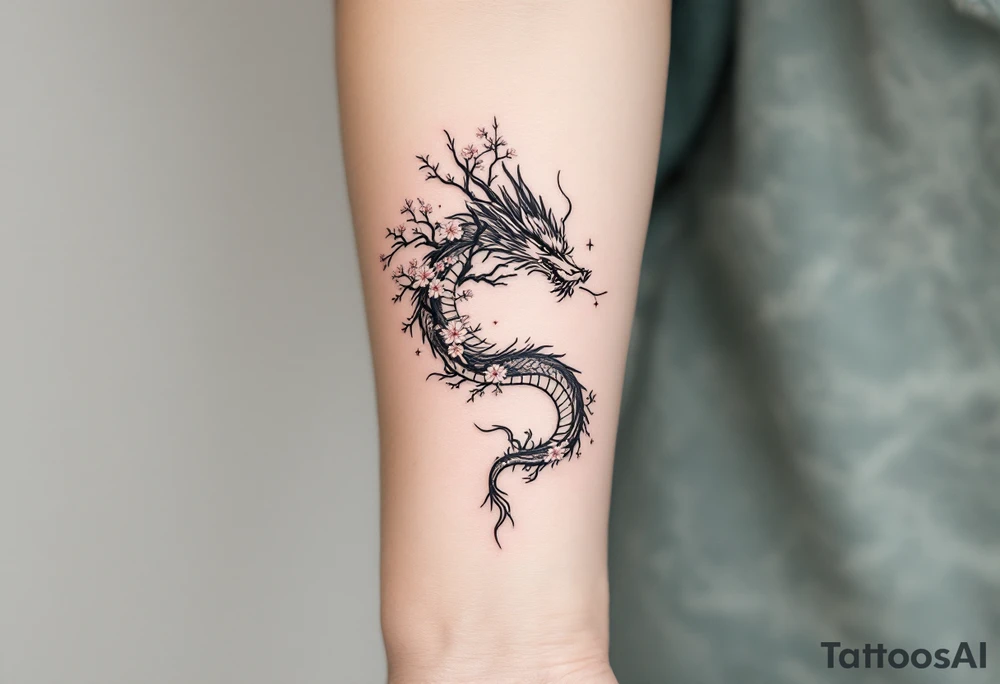 dragon japanese style sakura trees tattoo idea