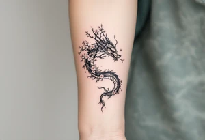dragon japanese style sakura trees tattoo idea