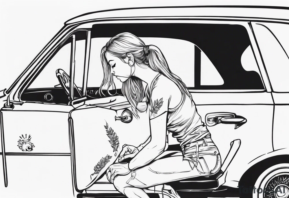 Girl working on a car tattoo idea