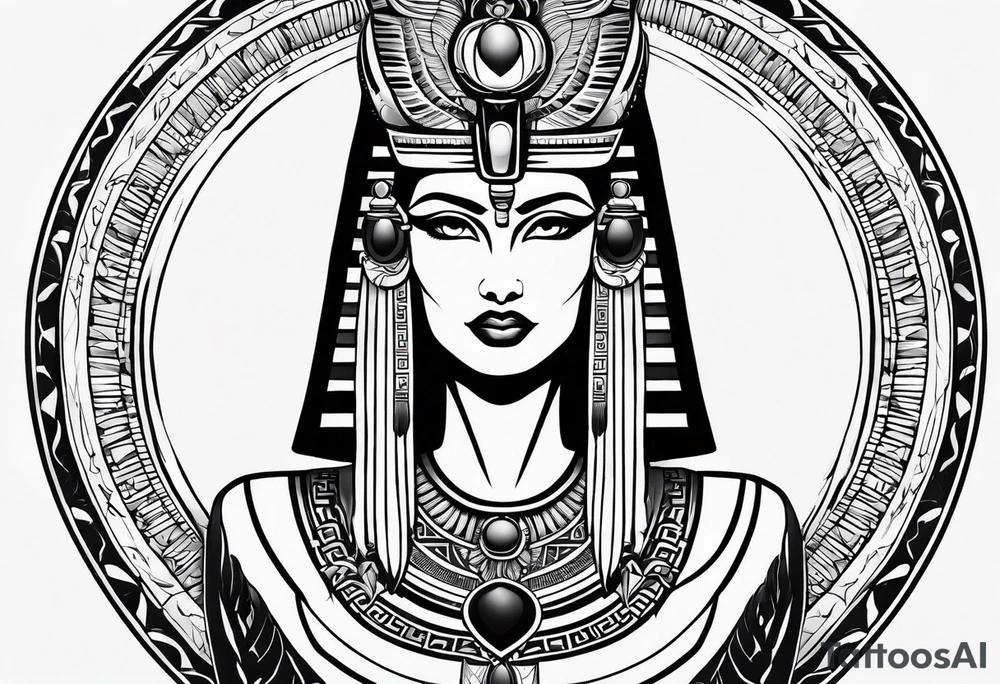 black and white Egyptian goddess Isis tattoo idea