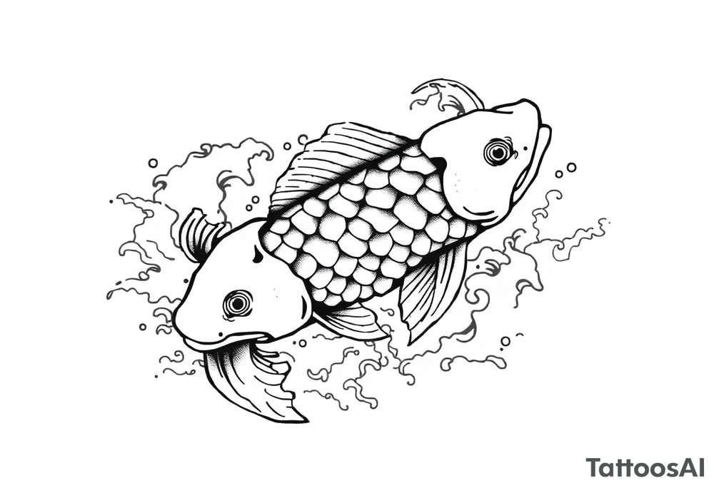 traditional koi fish swimming upstream through turbulent waves tattoo idea