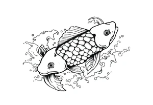 traditional koi fish swimming upstream through turbulent waves tattoo idea