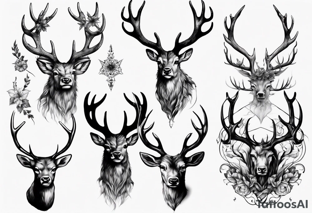 Majestic stag with exaggerate  antlers tattoo idea