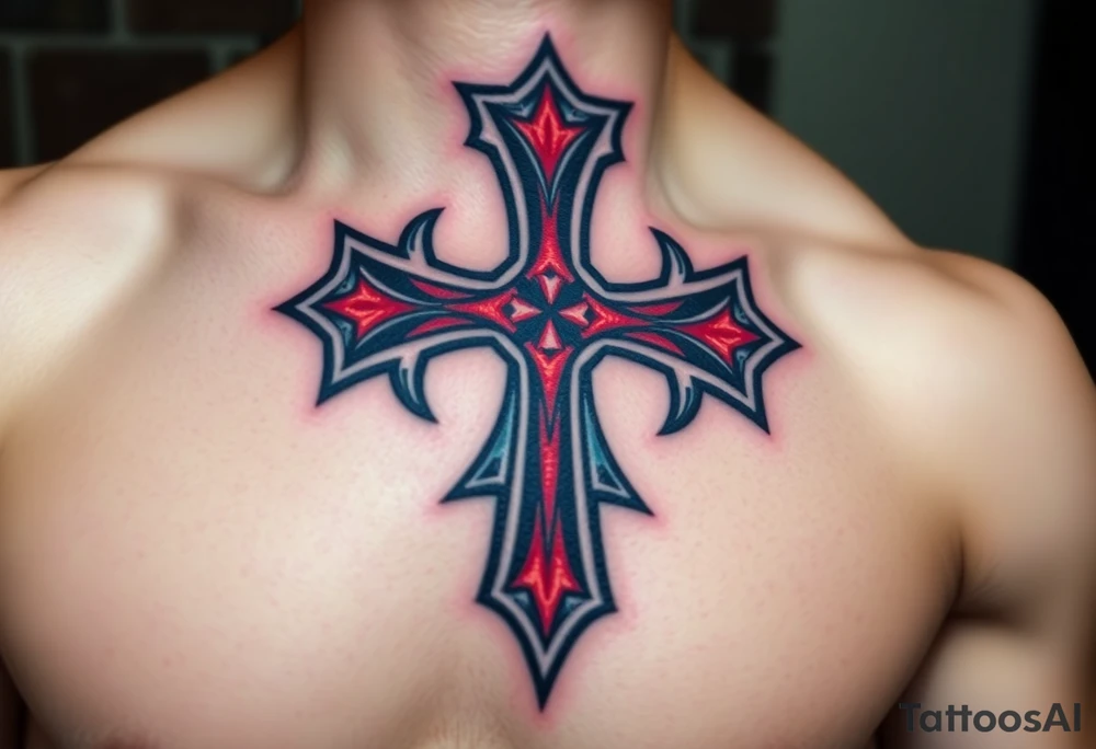 A bold red Templar cross with an aged, weathered texture, symbolizing the passage of time and honor tattoo idea