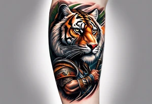 Forearm tattoo of a African warrior with a tiger tattoo idea