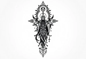 mystical dark and long ornament with shaman and witch mytolog and ancient rhyme tattoo idea