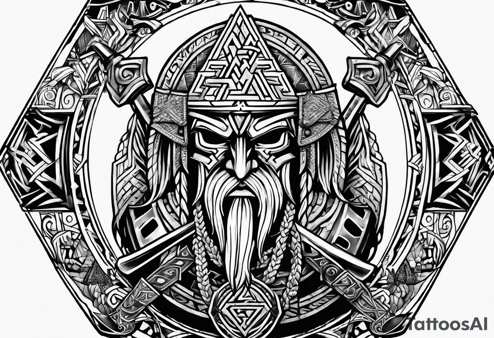 Valhalla valknut sword axe shield tattoo idea