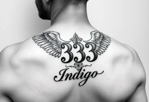 Angel number 333 with the name indigo in it tattoo idea