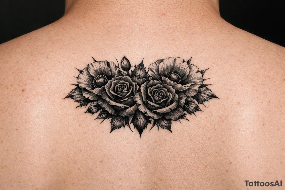 Black Roses and Poppies tattoo idea