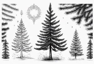 Small dainty detailed fir tree tattoo idea