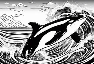 orca, flowing, waves and kelp highlights tattoo idea