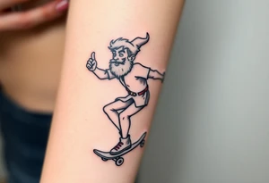 an old bearded peter pan riding a skateboard tattoo idea