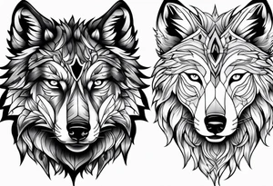 Arm sleeve with wolf heads tattoo idea