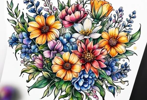long stem wildflower bouquet tattoo idea