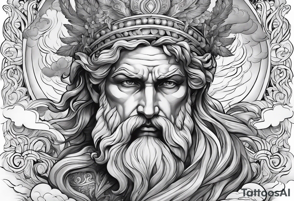 A full-length Greek god in the clouds tattoo idea