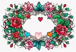 love love love love love love love connected into an armband by ivy leaves and nine hearts tattoo idea