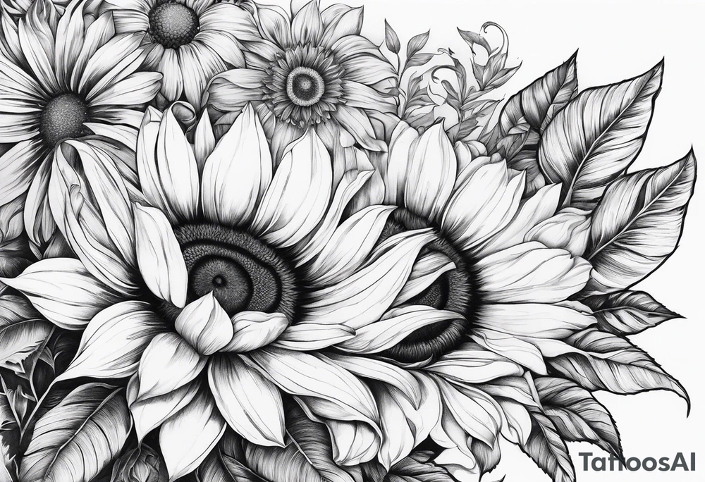 Tournesol,  rose flower, Camera, wave, palmier tattoo idea