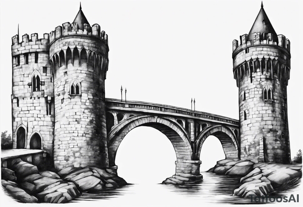 a short, completely horizontal bridge linking the top of two medieval towers together tattoo idea