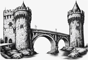 a short, completely horizontal bridge linking the top of two medieval towers together tattoo idea