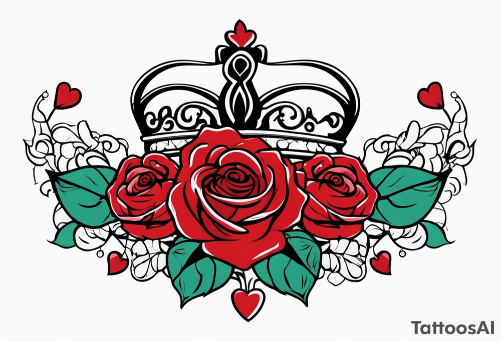 the red rose queen's crown with a heart tattoo idea