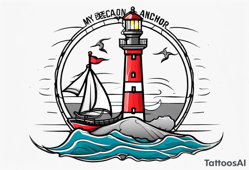 Lighthouse and anchor that says "MY BEACON MY ANCHOR" tattoo idea Lighthouse and anchor that says "MY BEACON MY ANCHOR" tattoo idea