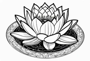 Water lilly on top of hour glass with black background tattoo idea