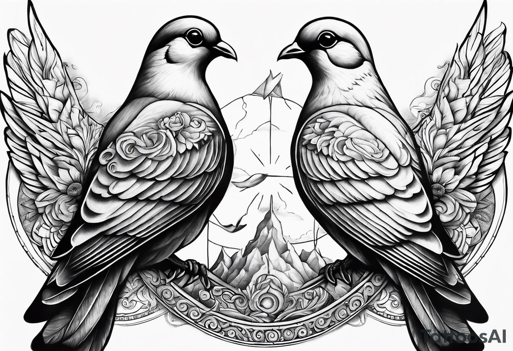 2 doves at the bottom compas sun at the top tattoo idea