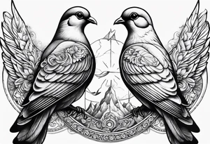 2 doves at the bottom compas sun at the top tattoo idea