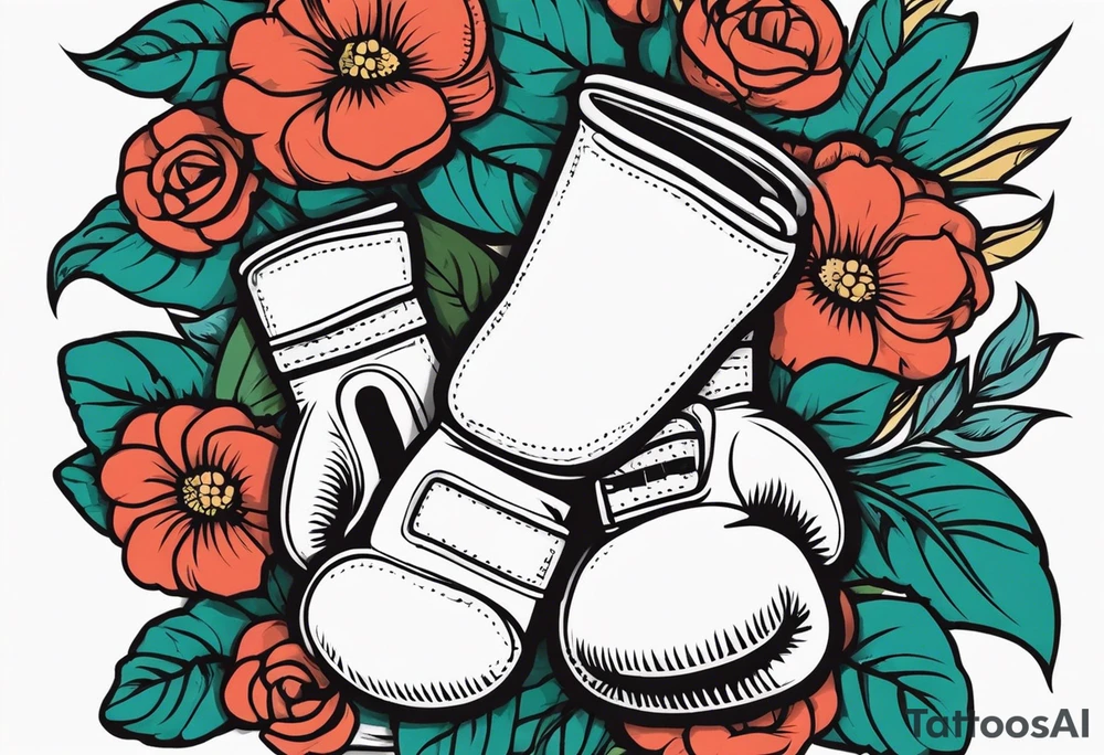 boxing gloves and flowers bold colors traditional old school vintage tattoo idea