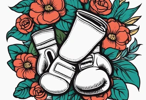 boxing gloves and flowers bold colors traditional old school vintage tattoo idea