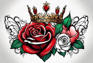 the red rose queen's golden crown with a heart tattoo idea