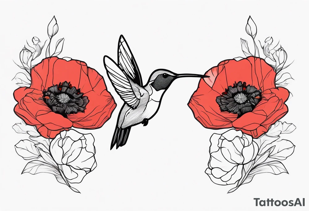 hummingbirds with red poppies tattoo idea