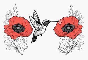 hummingbirds with red poppies tattoo idea