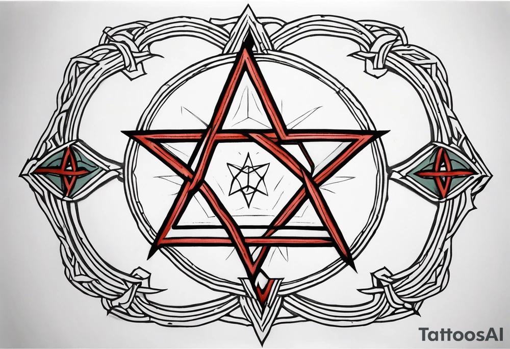 knee tattoo with unicursal hexagram from Thelema tattoo idea