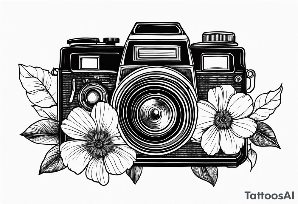 Vintage camera with flowers. tattoo idea