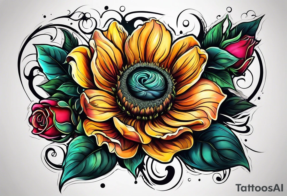 flower rose , sunflower, alien tattoo idea