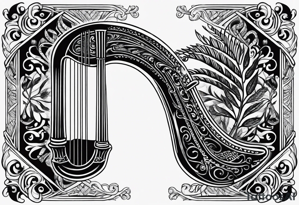 Irish harp with the New Zealand Silver Fern embedded tattoo idea