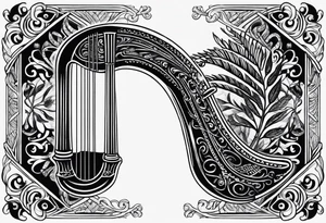 Irish harp with the New Zealand Silver Fern embedded tattoo idea