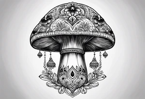 Black mushroom tattoo with henna style mandala design surrounding it tattoo idea