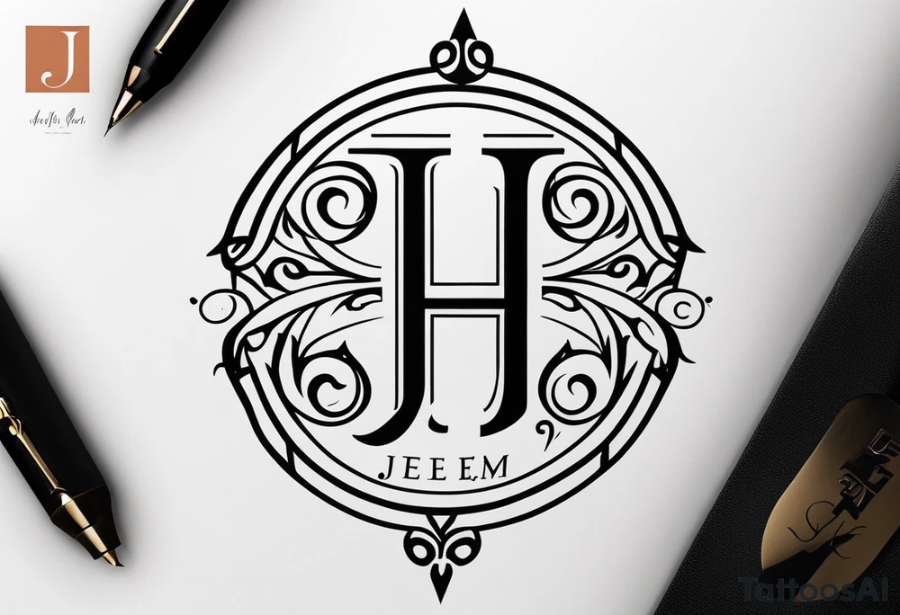 Monogram design that is simple and text only with the letters J E and M all caps tattoo idea