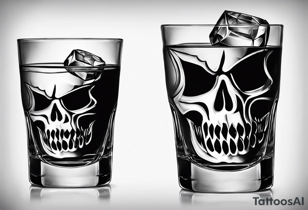 glass of whiskey with one single ice cube that is a jack-o-lantern tattoo idea