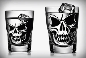 glass of whiskey with one single ice cube that is a jack-o-lantern tattoo idea