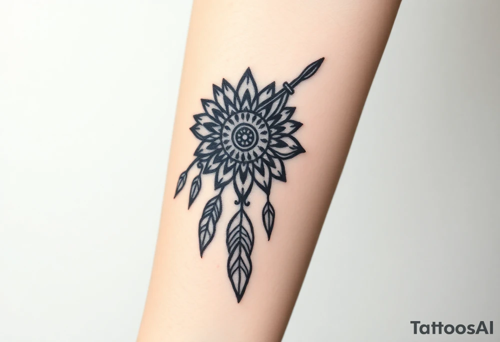 big spiritual feather indian mandala shaman tattoo idea