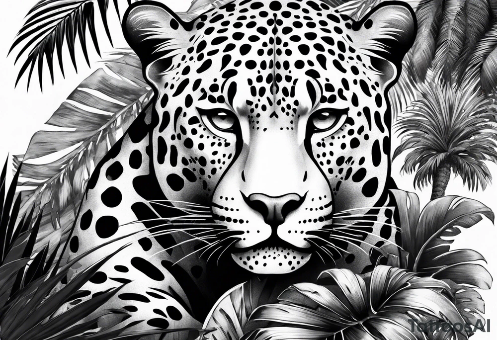 jaguar laying on palm tree tattoo idea